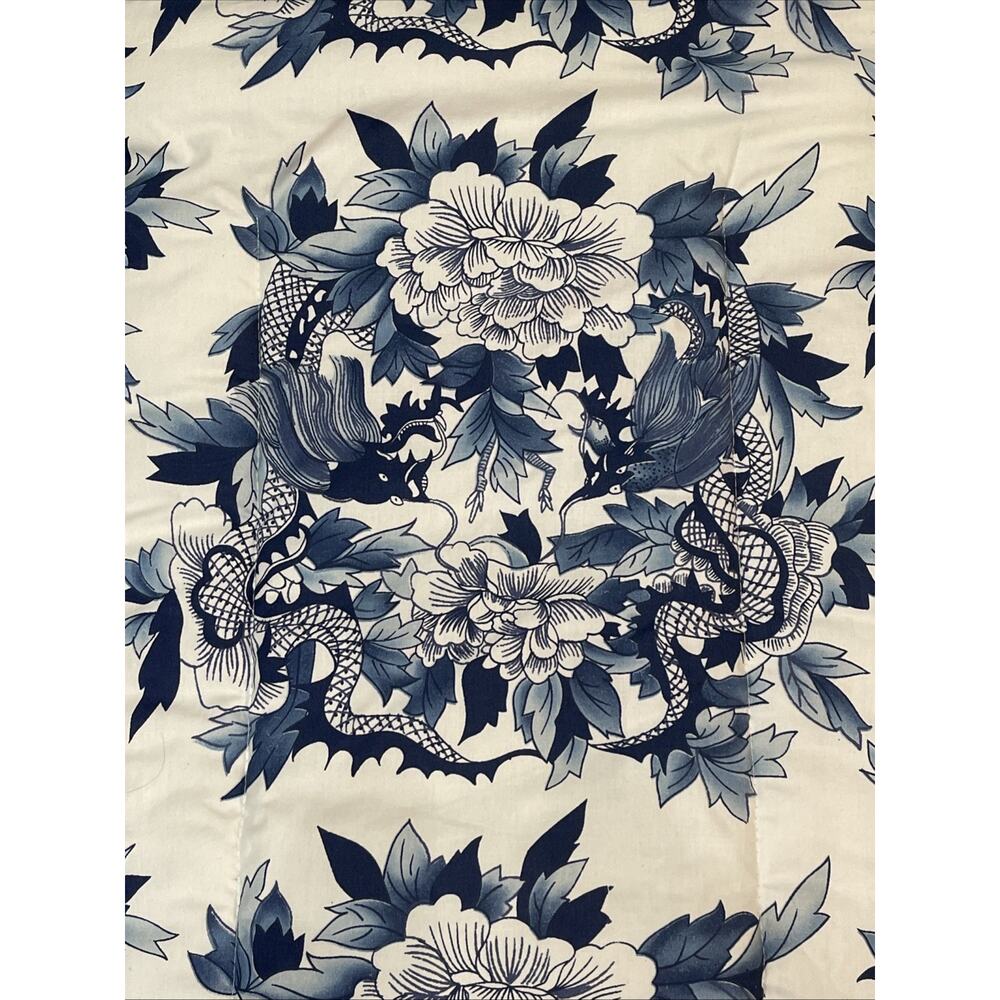 VTG Ralph Lauren Home Comforter Twin Blue White Floral Dragon Print 80s 90s EUC - Picture 2 of 7